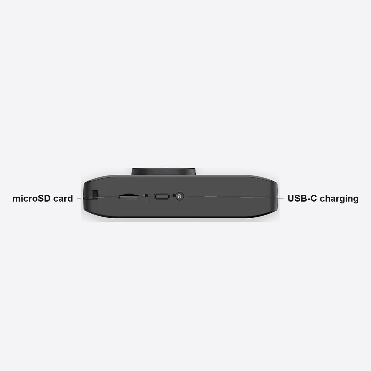 Side: microSD card slot and USB-C charging